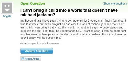 Yahoo! Answers Question About Having an Abortion Because Michael Jackson Died